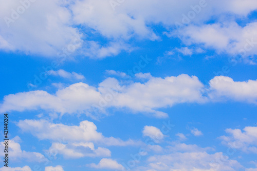 Several white puffy cloud decorating the blue sky