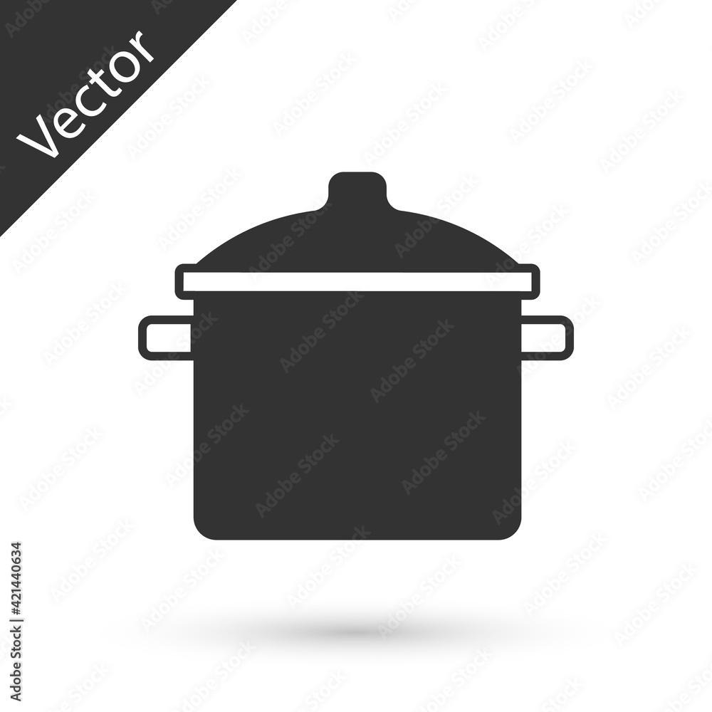 Grey Cooking pot icon isolated on white background. Boil or stew food symbol. Vector Grey Cooking pot icon isolated on white background. Boil or stew food symbol. Vector