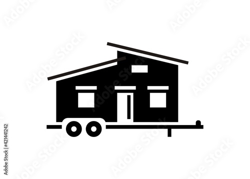 Moveable tiny house. Simple illustration in black and white