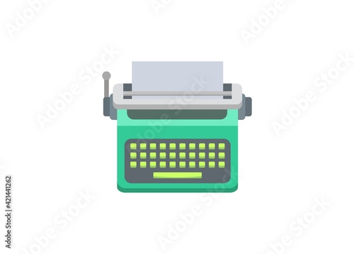 Typewriter machine with square button. Simple flat illustration