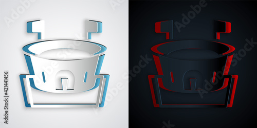 Paper cut Baseball arena icon isolated on grey and black background. Baseball field. Paper art style. Vector