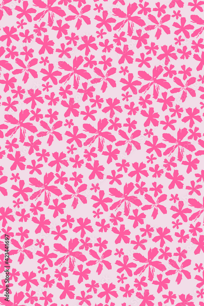 Simple pink pattern with hand drawing flowers. Pattern for fabric, textile, interior, fashion. Seamless vector
