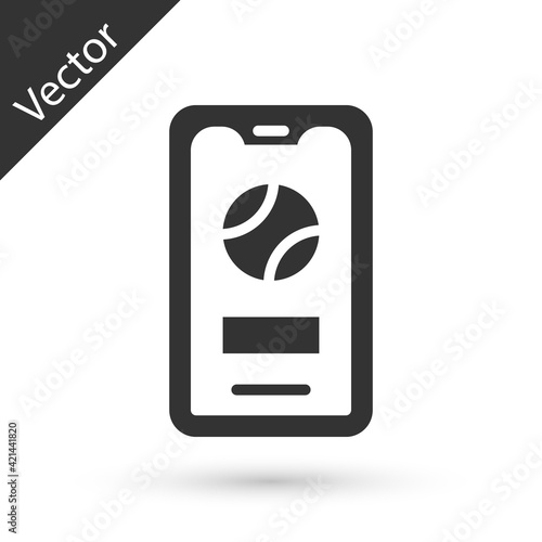 Grey Smartphone with baseball ball on the screen icon isolated on white background. Online baseball game for mobile phone. Vector