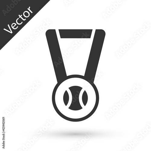 Grey Medal with baseball ball icon isolated on white background. Winner symbol. Vector