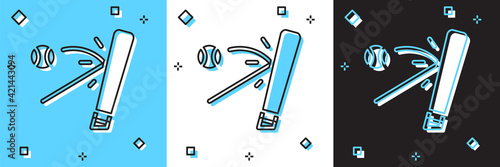 Set Baseball bat with ball icon isolated on blue and white, black background. Vector