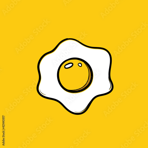 hand drawn doodle Fried egg illustration icon. isolated