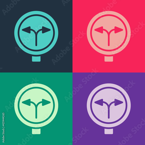 Pop art Fork in the road icon isolated on color background. Vector