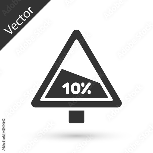 Grey Steep ascent and steep descent warning road icon isolated on white background. Traffic rules and safe driving. Vector