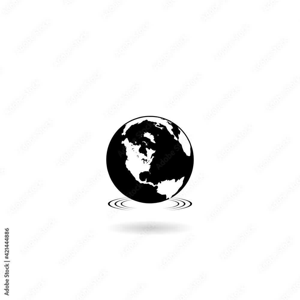 Obraz premium Planet Earth on water icon with shadow