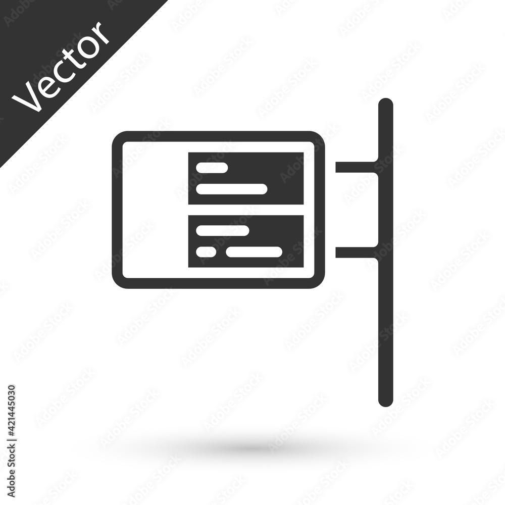 Grey Public transport board icon isolated on white background. Mechanical scoreboard. Info of flight on the billboard in the train. Vector Grey Public transport board icon isolated on white background. Mechanical scoreboard. Info of flight on the billboard in the train. Vector