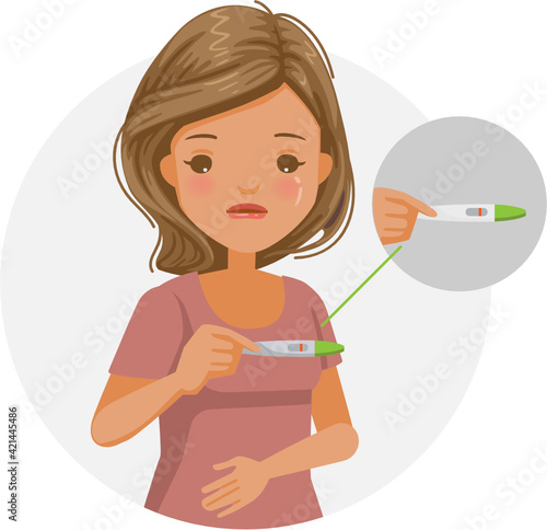 Not pregnant of women. Infertility female.Hand holding a negative pregnancy test.    