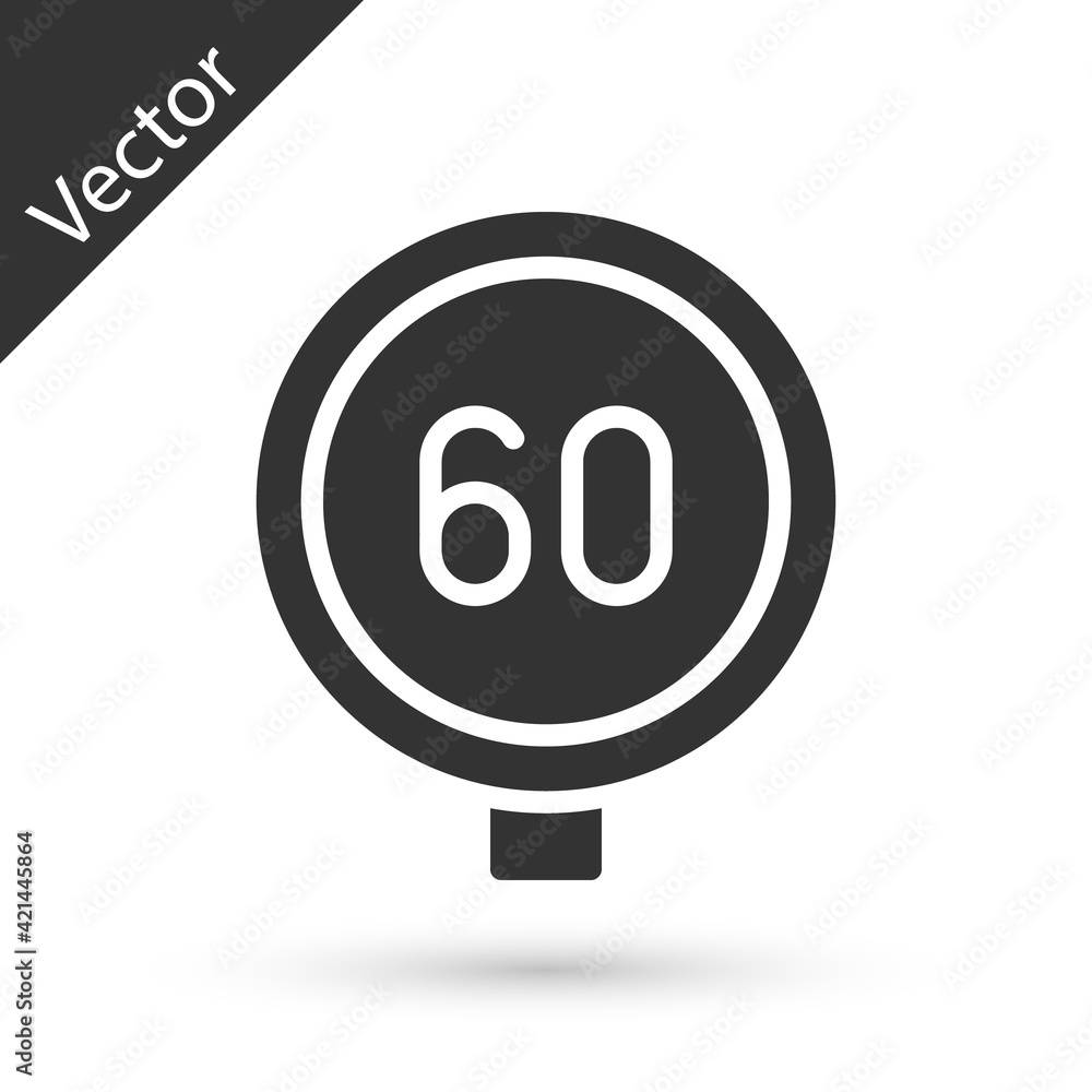 Grey Speed limit traffic sign 60 km icon isolated on white background. Vector Grey Speed limit traffic sign 60 km icon isolated on white background. Vector