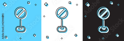 Set Stop sign icon isolated on blue and white, black background. Traffic regulatory warning stop symbol. Vector