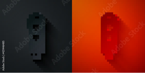 Paper cut Traffic light icon isolated on black and red background. Paper art style. Vector