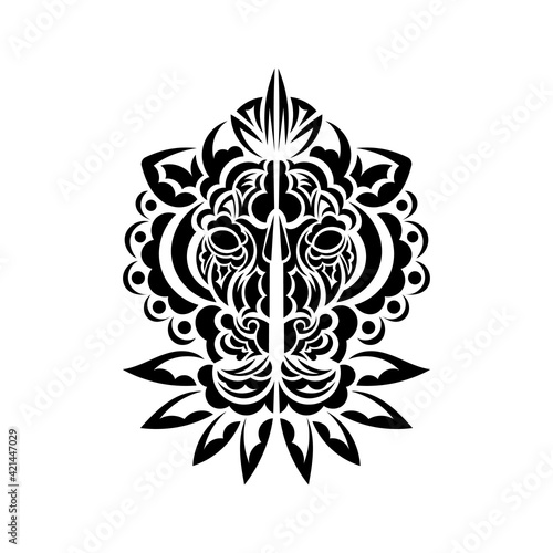 Lion tattoo on a white background. Polynesian style lion face. Vector