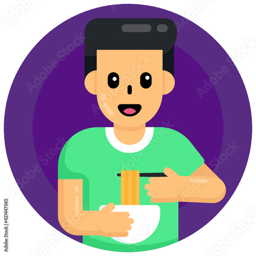 
Eating noodles, flat editable icon 

