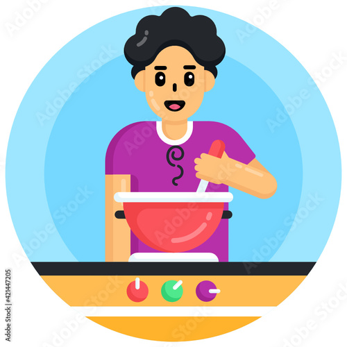 
A cooking meal in flat rounded icon

