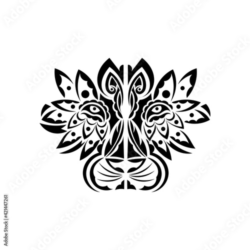 Lion tattoo on a white background. Mayan lion face. Vector illustration.