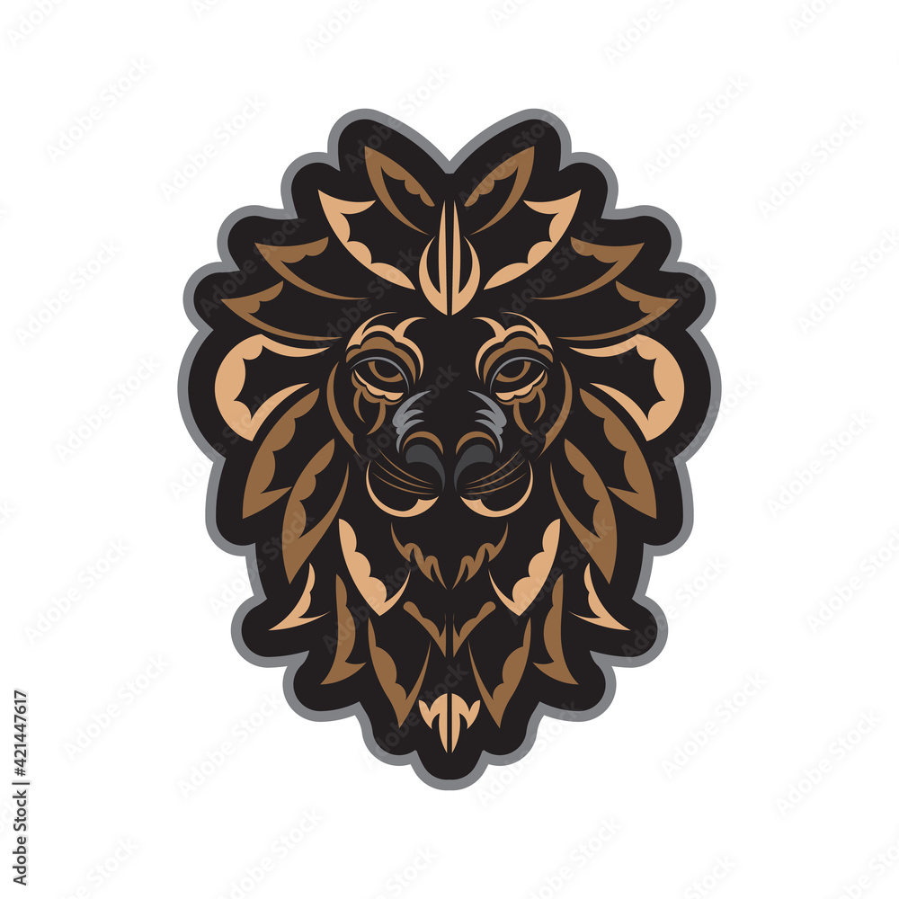 Lion print. Lion face in Maori style. Exclusive style. Vector illustrator.