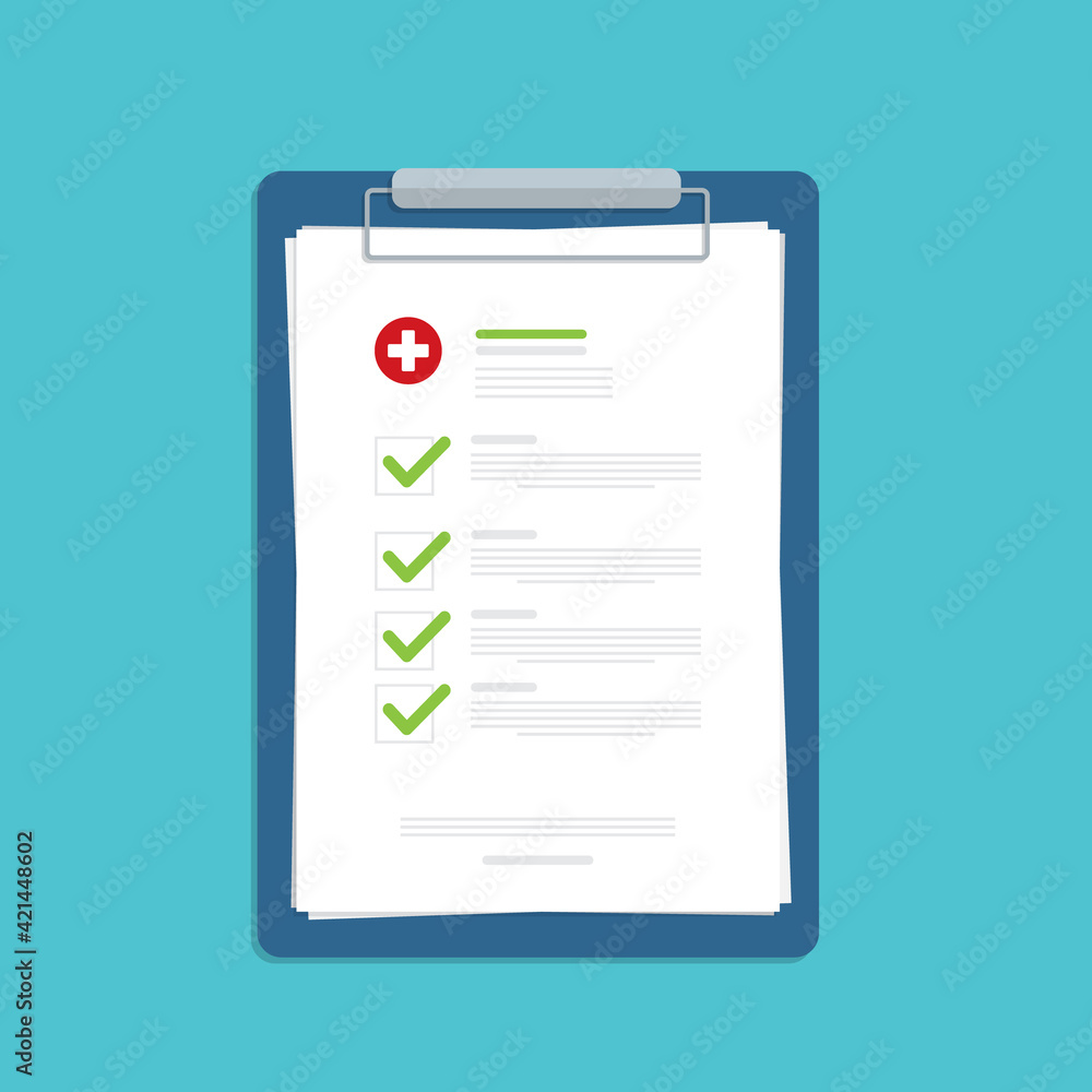 Medical report, medical document, health insurance concepts. Flat design. Vector illustration Medical report, medical document, health insurance concepts. Flat design. Vector illustration