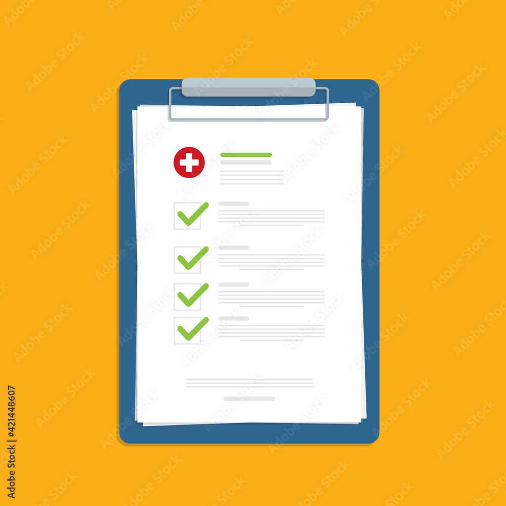 Medical report, medical document, health insurance concepts. Flat design. Vector illustration Medical report, medical document, health insurance concepts. Flat design. Vector illustration