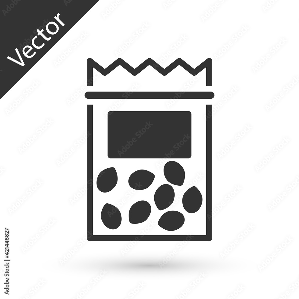 Grey Pack full of seeds of a specific plant icon isolated on white background. Vector Grey Pack full of seeds of a specific plant icon isolated on white background. Vector