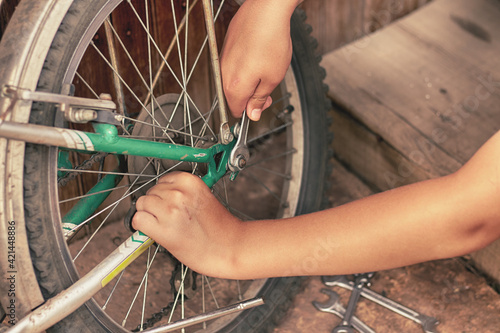 repairing a bicycle wheel