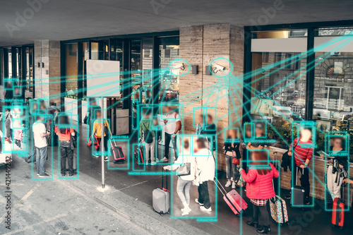 Obraz na plátně Ai face and human recognition machine technology, automatic learning software for digital analyze and detection people