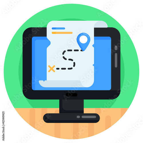 
An online route plan, flat icon 

