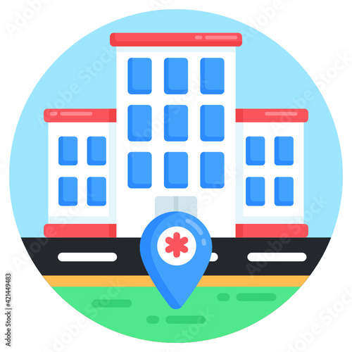 
A flat icon of hospital location design

