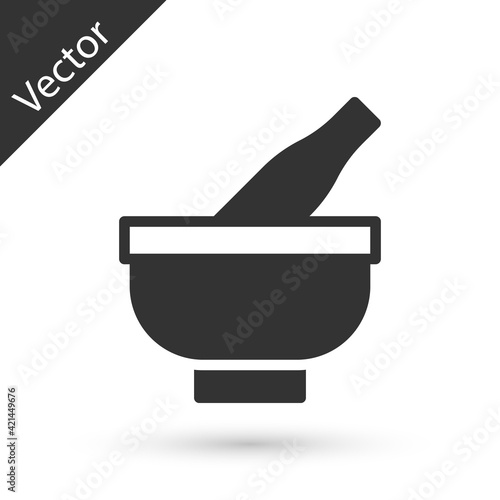 Grey Mortar and pestle icon isolated on white background. Vector