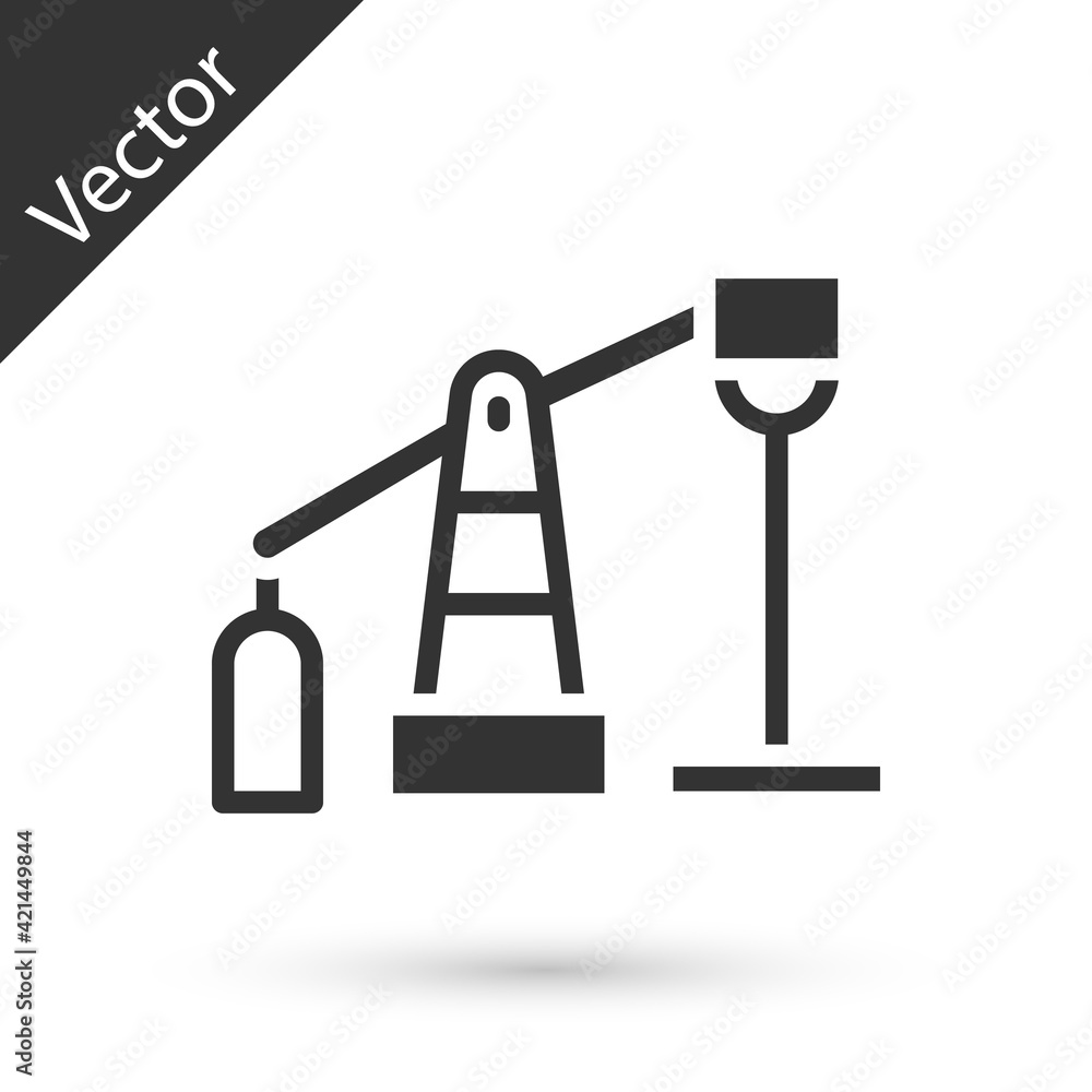 Grey Oil pump or pump jack icon isolated on white background. Oil rig. Vector Grey Oil pump or pump jack icon isolated on white background. Oil rig. Vector