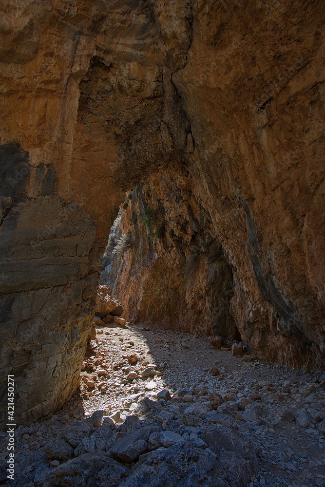 Hiking track in Imbros Gorge on Crete in Greece, Europe
