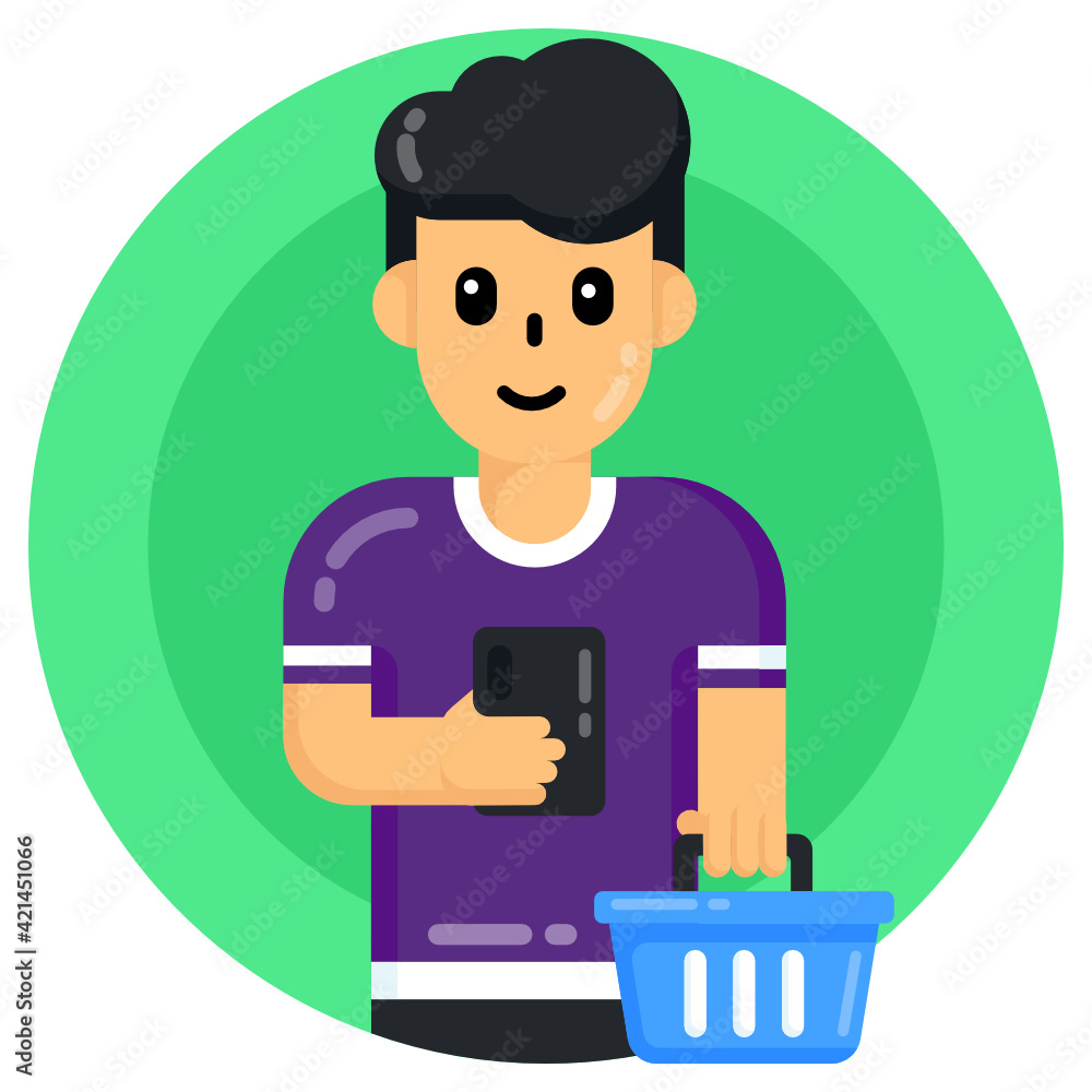 A shopping girl icon in flat rounded design
A shopping girl icon in flat rounded design