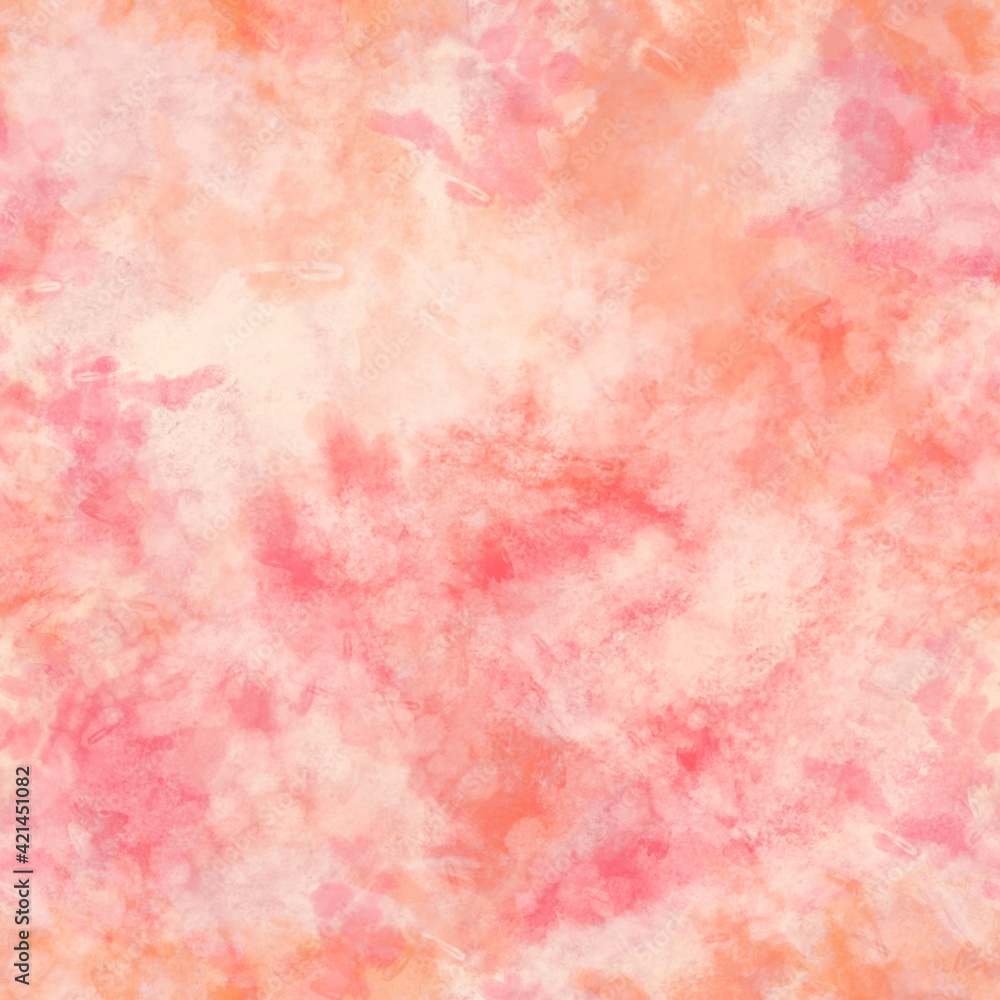 Seamless pattern of pink watercolor elements on a light yellow background for textiles.