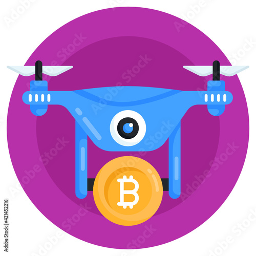 
A bitcoin drone delivery flat round icon 

