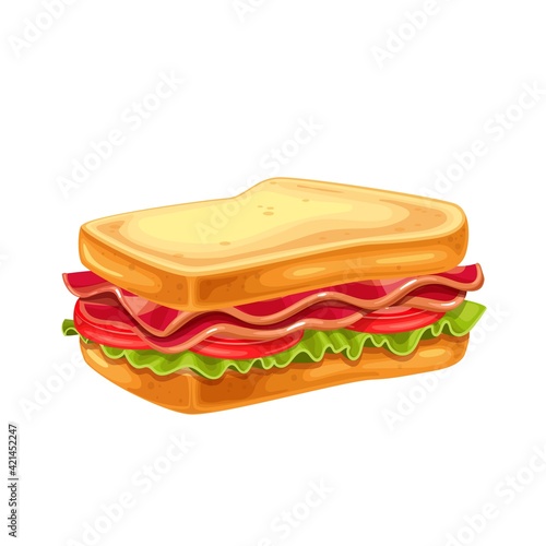 BLT sandwich with bacon, lettuce and tomato vector illustration.