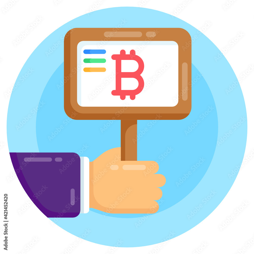 Icon of bitcoin board in modern flat design Icon of bitcoin board in modern flat design