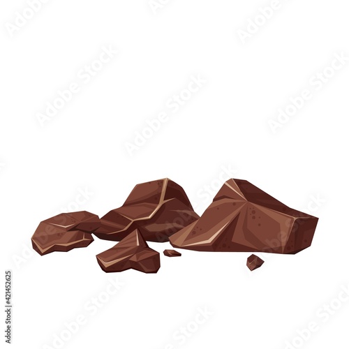 Broken chocolate pieces set vector illustration for the design of chocolate products. Retro style.