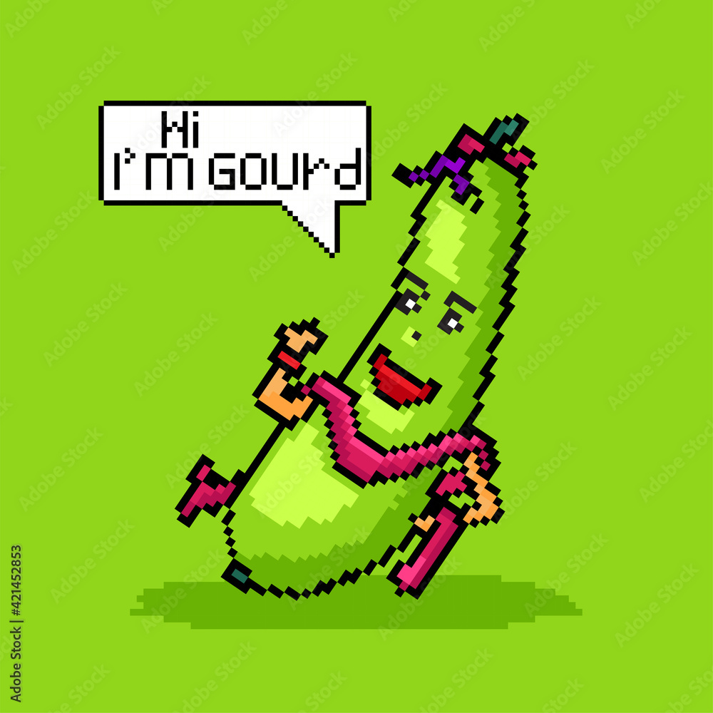 Fototapeta premium Vector illustration pixel art gourd vegetable isolated cartoon character .