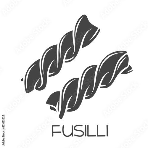 Fusilli pasta glyph icon. Italian cuisine cut monochrome badge. Retro style vector illustration.
