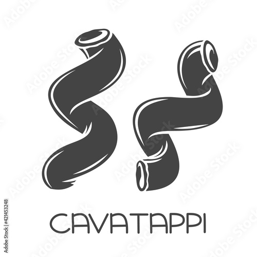 Cavatappi pasta glyph icon. Italian cuisine cut monochrome badge.. Retro style vector illustration.