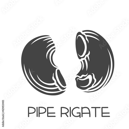 Pipe rigate pasta glyph icon. Italian cuisine cut monochrome badge.. Retro style vector illustration.