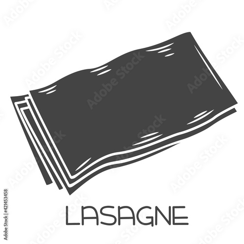 Lasagne pasta glyph icon. Italian cuisine cut monochrome badge.e. Retro style vector illustration.