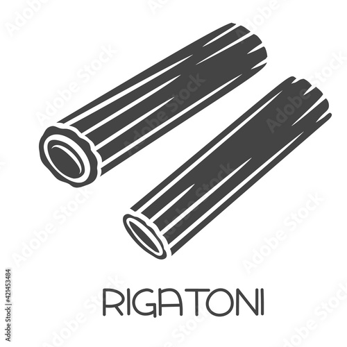 Rigatoni pasta glyph icon. Italian cuisine cut monochrome badge.. Retro style vector illustration.