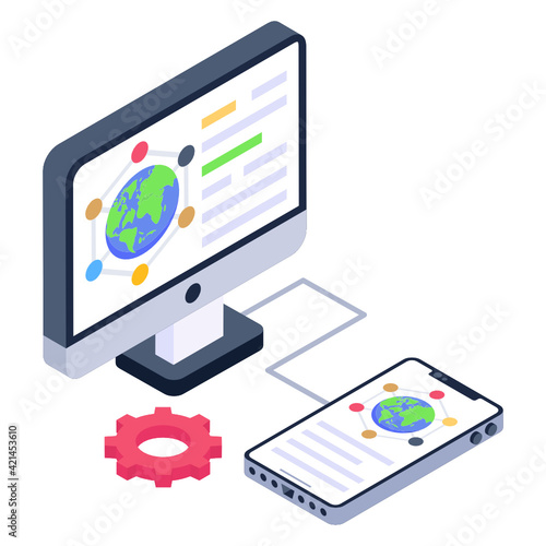 
Charts inside monitor denoting isometric icon of data science 

