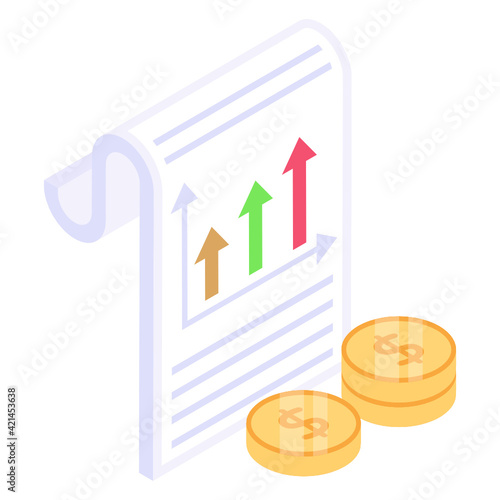 
Chart on papers denoting isometric icon of statistical analysis 

