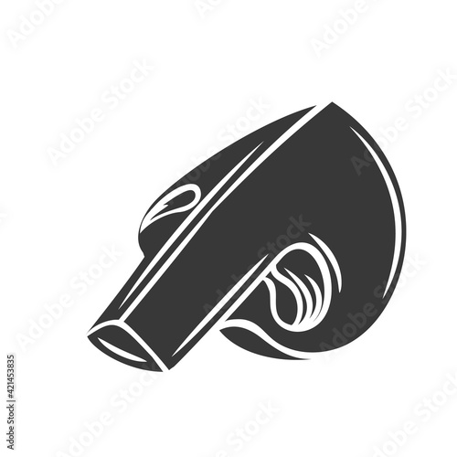 Glyph champignon mushroom glyph icon, cut monochrome badge. Vector illustration of champignon for retro vintage style menu design, flyer, wrapping.