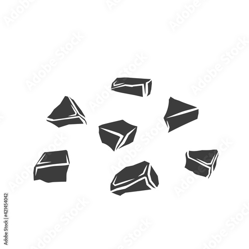 Broken chocolate pieces set glyph vector illustration for the design of chocolate products. Retro style.