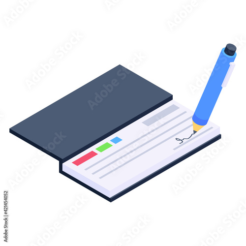
Bank check in isometric trendy icon 

